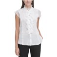 thumbnail image 1 of Tommy Hilfiger Blusa con botones y ribete de volantes para mujer, blanco, mediano Tommy Hilfiger Abotonar, 1 of 1