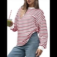 thumbnail image 2 of Sudadera de Cuello Redondo A Rayas de Gran Tamaño para Mujer, Jersey de Larga con Bloques de Color, Camiseta Informal Holgada para Hacer Ejercicio, Color Rojo, Talla M, 2 of 6