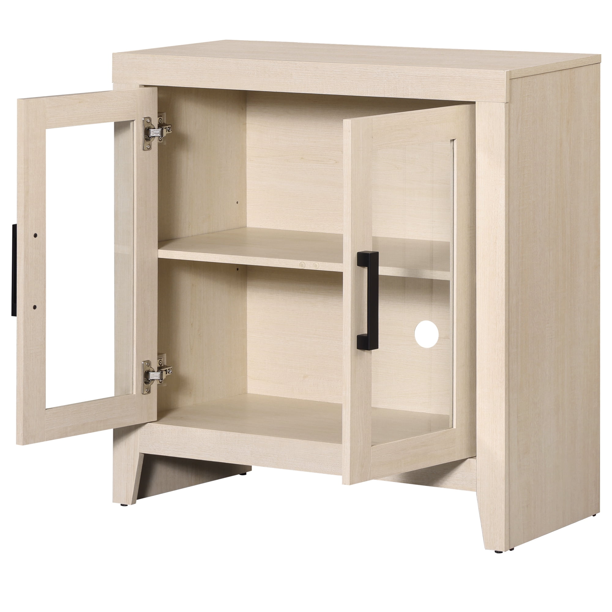 WAMPAT Modern Farmhouse TV Stand up to 40"TV, Entertainment Center with Tempered Glass Doors & Adjustable Shelves, Beige