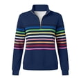 thumbnail image 7 of Womens Sweatshirts Oversized Loose Stand-up Collar Fashion Tops Casual Half-zip Striped Long-sleeved Basic Fall/Winter Sweatshirts, 7 of 7