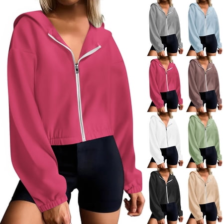 BXINGOHAI Women Casual Full Zip Up Hoodie Comfy Loose Long Sleeve Sweatshirt Solid Color Jacket with Pockets Black M