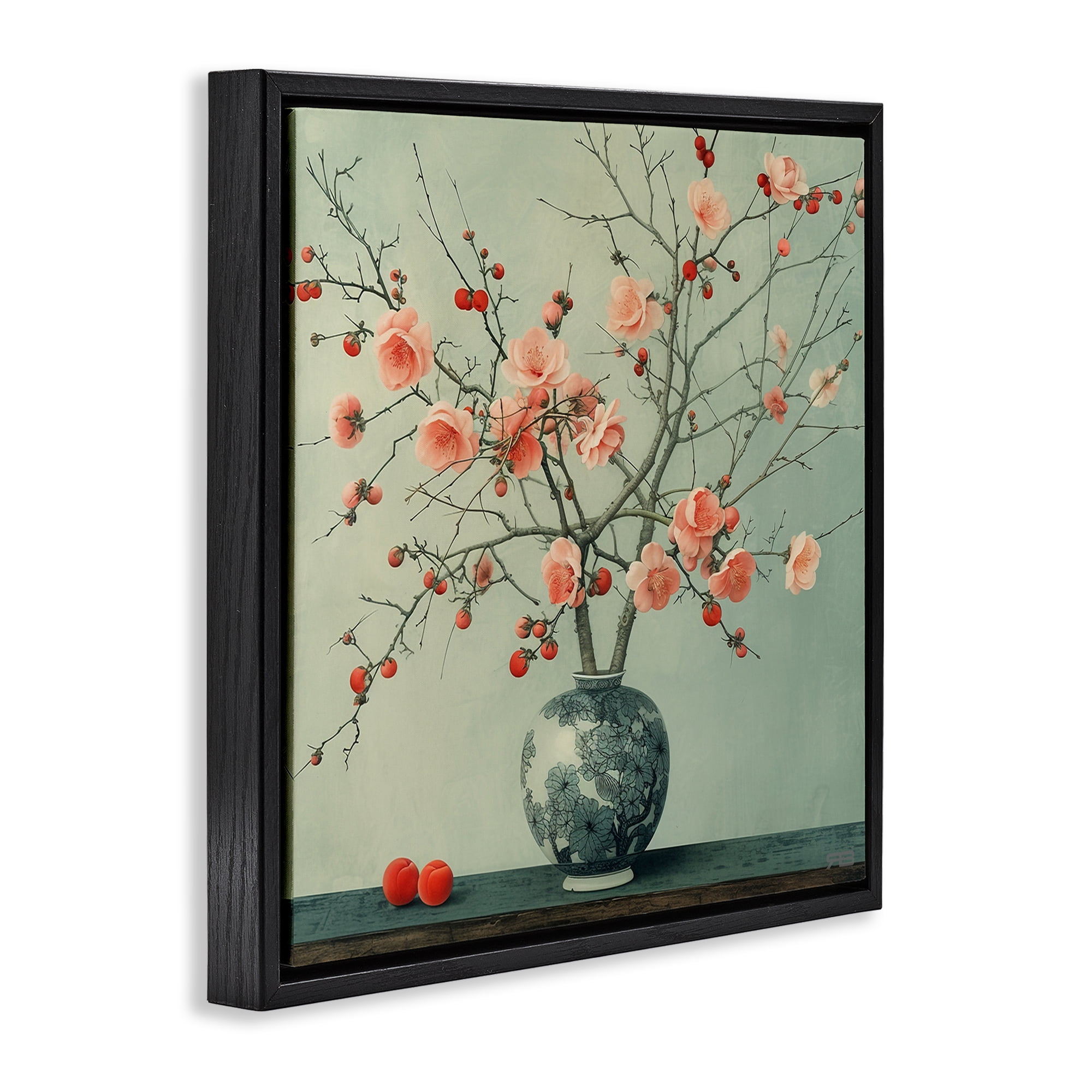 Stupell Industries Historical Flower Vase Plants & Flowers Painting Black Floater Framed Canvas Art Print Wall Art, 25 x 25