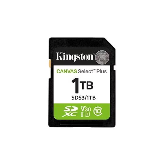 tarjeta de memoria sd kingston canvas go! plus 1tb clase 10 sds3 Vista frontal de tarjeta SDXC Kingston Canvas Go! Plus 1TB con etiqueta blanca y verde, marcado "1TB" y logotipos SDXC, V30 y clase 10; plano centrado sobre fondo blanco, SDXC de alto rendimiento ideal para video 4K y almacenamiento de archivos grandes.