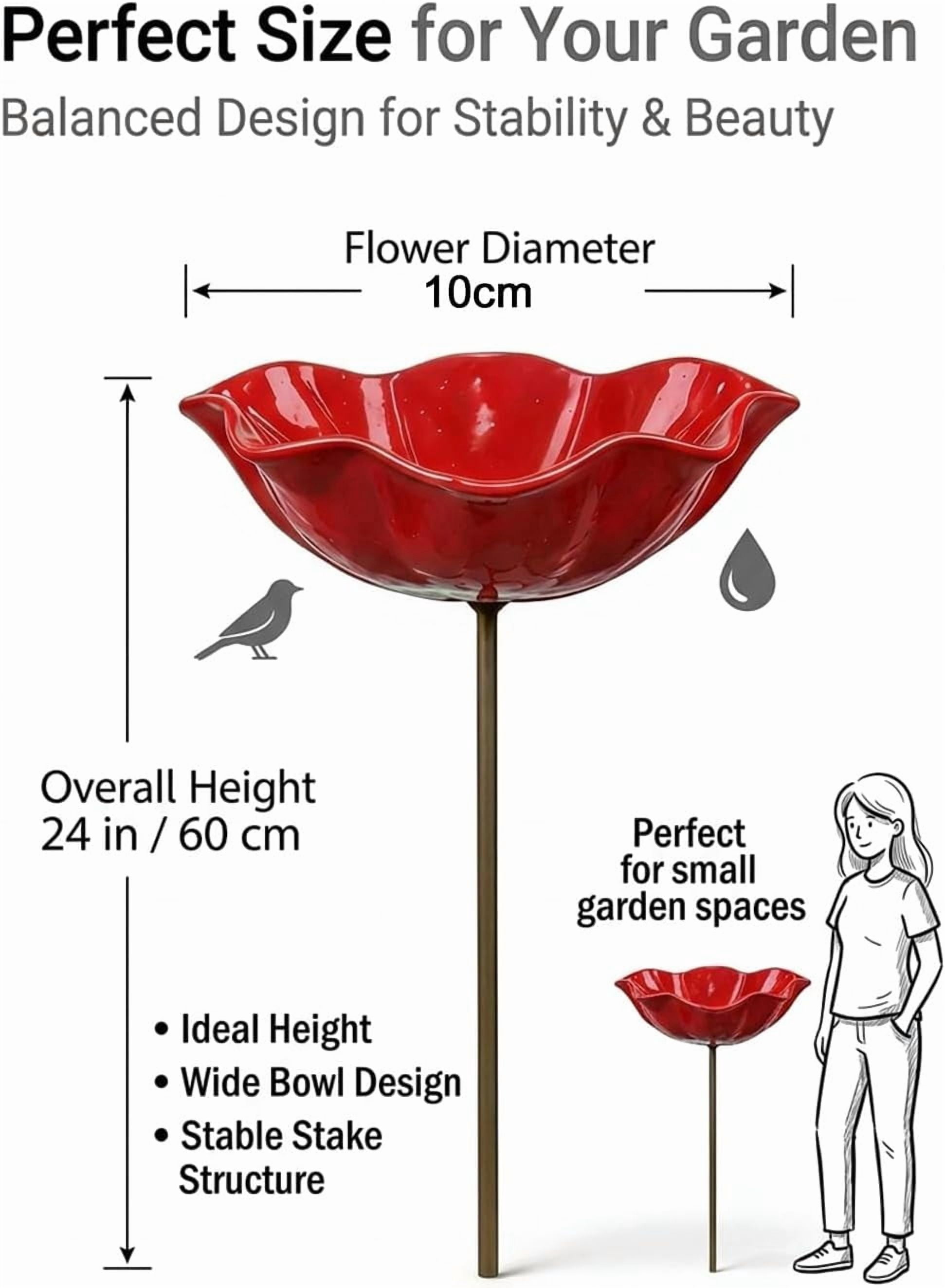 HZMSYQ 4PC Handmade Metal Flower Garden Stakes,Bird Bath Bee Watering Station for Garden Outside Birdbaths Bowl,Outdoors Yard Art Hummingbird Fountain Decorative,Weather Resistant Garden Decor Gift
