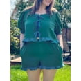 thumbnail image 4 of Shunvnny Womens Summer 2 Piece Outfits 2024 Casual Vacation Trendy Shorts Matching Sets Short Sleeve loral Print/Patchwork/Stripe Tie-Up Tops Elastic Waist Shorts, 4 of 8
