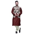 thumbnail image 1 of Atasi Indian Long Kurta Men Solid Kurta Pajama With Printed Nehru Jacket Set, 1 of 1