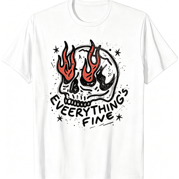 Unisex Everything's Fine Skull Flame Retro Graphic T-Shirt