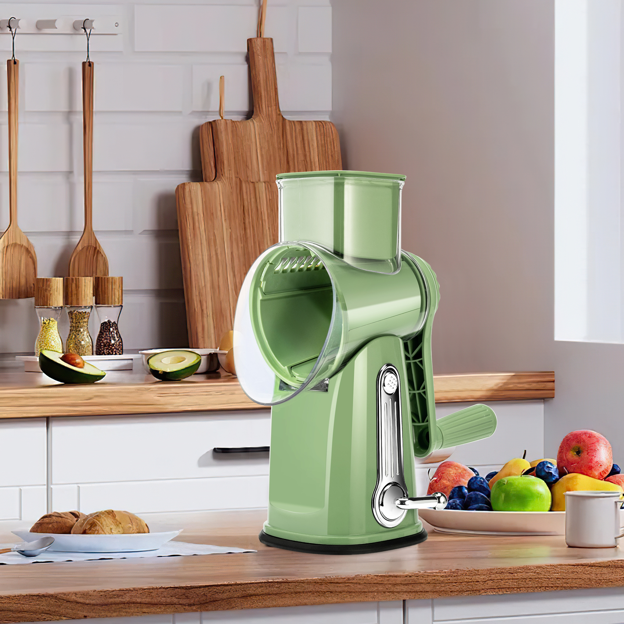 Pukomc Rotary Cheese Grater with 5 Blades & Suction Base photo 3