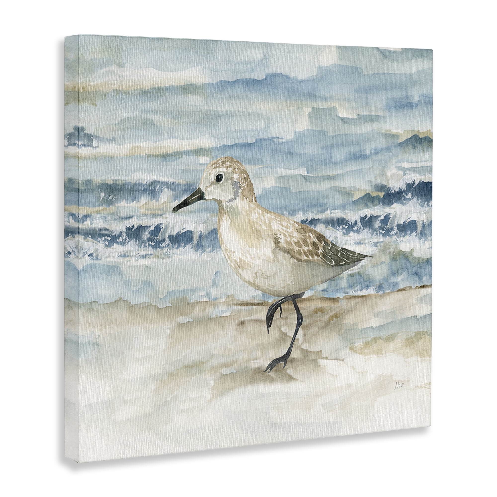 Stupell Industries Balancing Sandpiper on Shore Animals Painting Wrapped Canvas Canvas Art Print Wall Art, 17 x 17