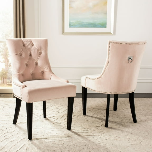SAFAVIEH Harlow Glam Tufted Ring Chair with Silver Nailheads, Set of 2, Blush Pink