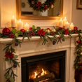 thumbnail image 5 of Bcylexb Christmas Floral Garland, 5.7 Ft Artificial Pine Needle Vines with Flower Table Decor Faux Hanging Greenery Garland for Christmas Table Stair Wall Indoor Home, 5 of 7