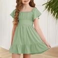 thumbnail image 2 of Ruyang Girls Short Sleeve Dress Square Neck Pleated Swing Dresses Teen Kids Solid Summer Elegant Cute Short Smocked Dresses, 2 of 5