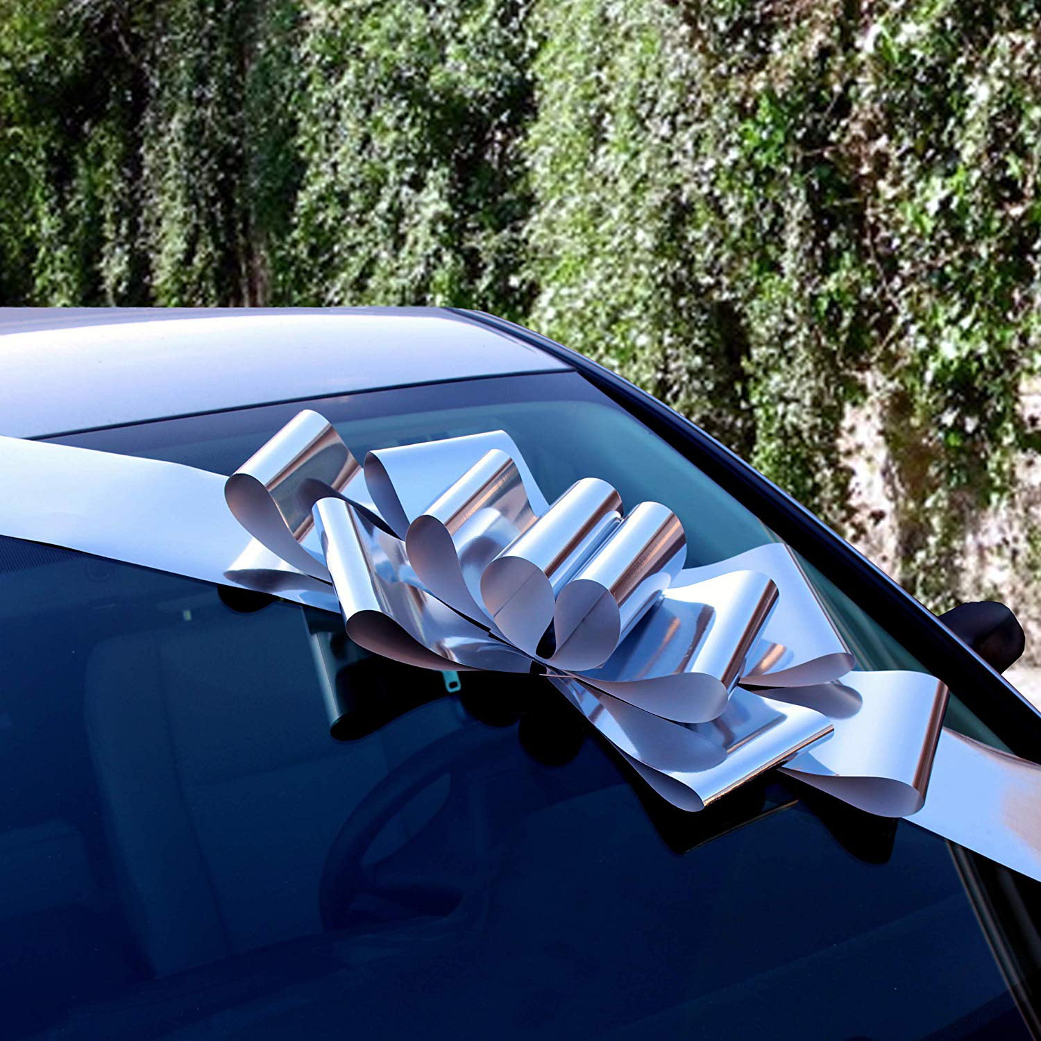 Big Metallic Silver Car Bow - 25 Wide, Fully Assembled, Large