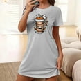 thumbnail image 1 of Camisón corto de talla grande para mujer, camisón de manga corta con estampado de pecho a la moda, camisón para mujer, 1 of 5