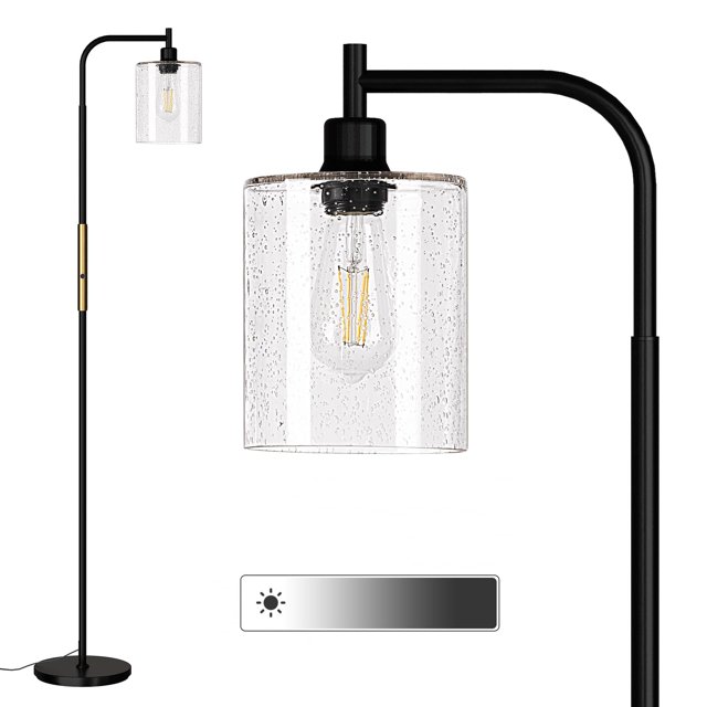 Lámpara de pie Addlon, regulable, cristal con semillas de oro negro