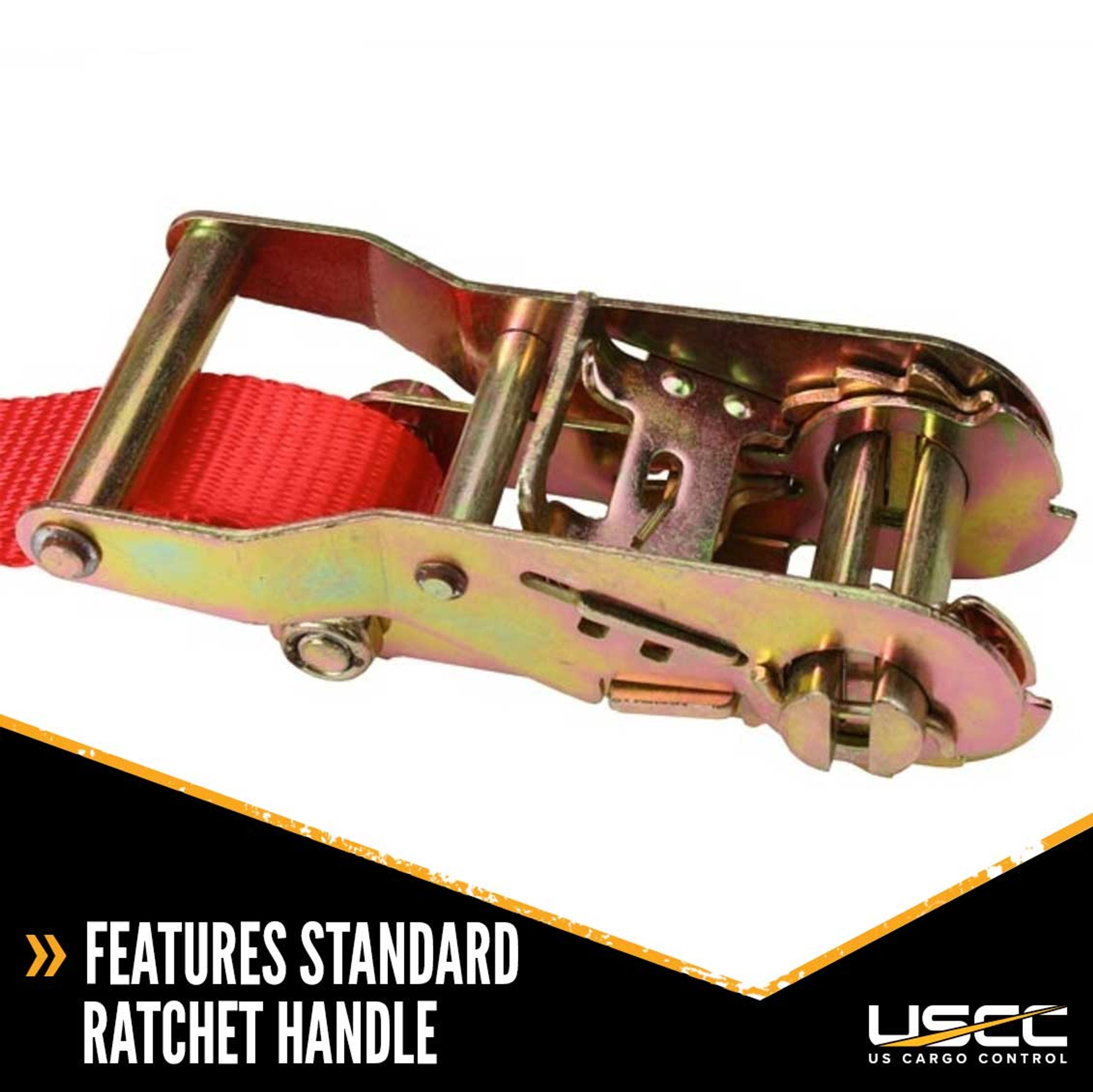 US Cargo Control Ratchet Tie Down, 1 Inch x 20 Foot Ratchet Strap with Vinyl Coated Wire J Hook,  Red Tie Down Straps, Secure Cargo Easily, Dependable Strap and Hook for Securing Cargo, 4 Pack