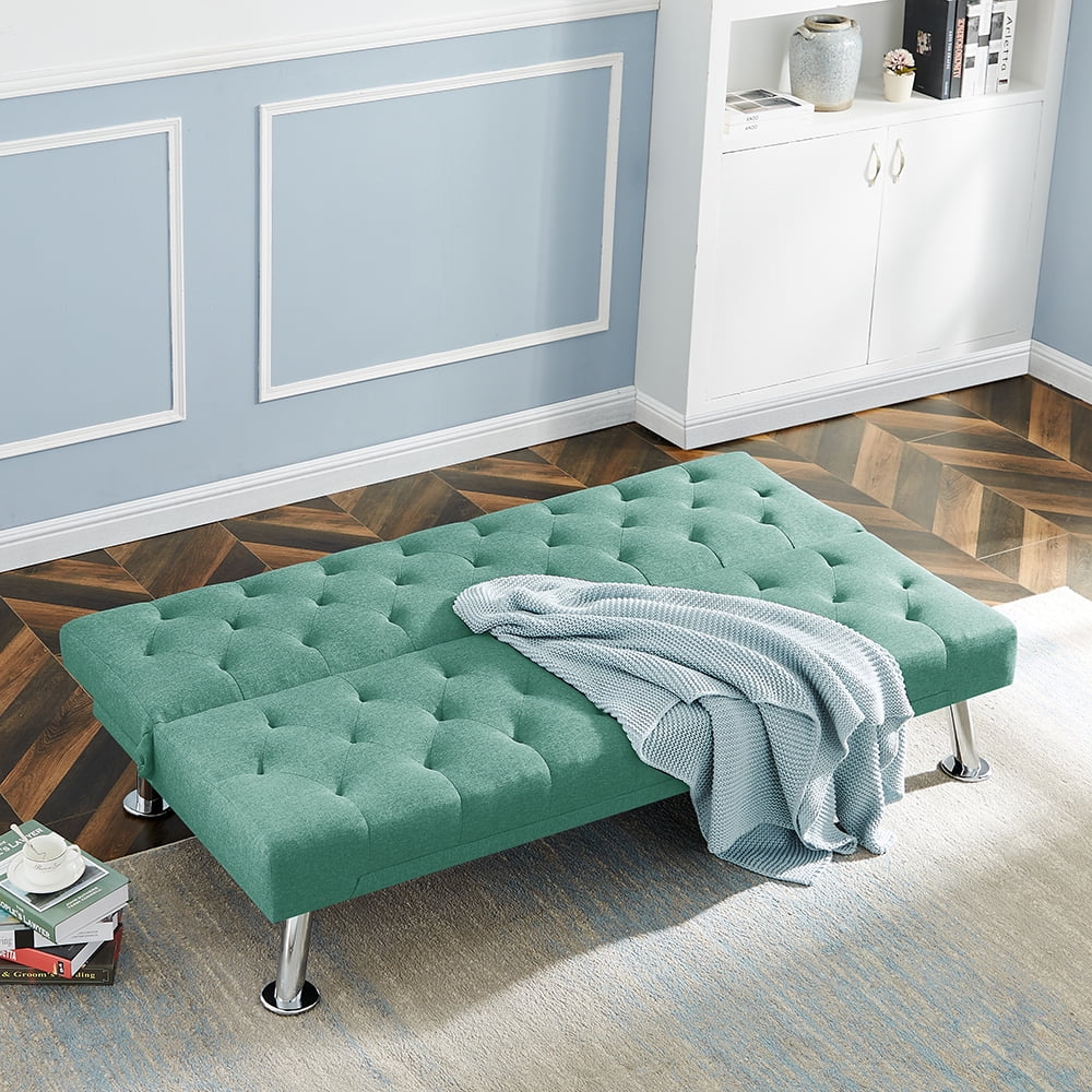 Futon Sofa Bed, Folding Sofa Couch Bed, Upholstered Convertible Sleeper for Living Room, Green