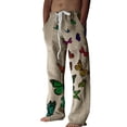 thumbnail image 2 of Cotton Linen Pants for Men 2026 Spring Summer Casual Elastic Waist Straight Leg Butterfly Print Beach Pants with Pockets, 2 of 5