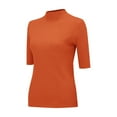thumbnail image 5 of YEJIMAN Elbow-Length T-shirt, Orange Button Down Shirt Women, Women's Sweater Slim Fit Half Neck 5 Five Point Mid Sleeve Base Sweater Top,, 5 of 9
