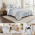thumbnail image 6 of Full Quilt Set 78''x90'', Blue Beige Floral Lightweight Summer Bedspread Coverlet Set with 2 Pillow Shams, Vintage Smear Abstract Art Breathable All Season Quilt Bedding for Bedroom/Guest Room, 6 of 9