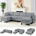 thumbnail image 3 of Puremind 6 Piece Modular Sectional Sofa with Storage, U/L Shaped Sectional Couch with Movable Ottoman, Convertible Sleeper Sofa for Living Room/Apartment, Light Gray, 3 of 7