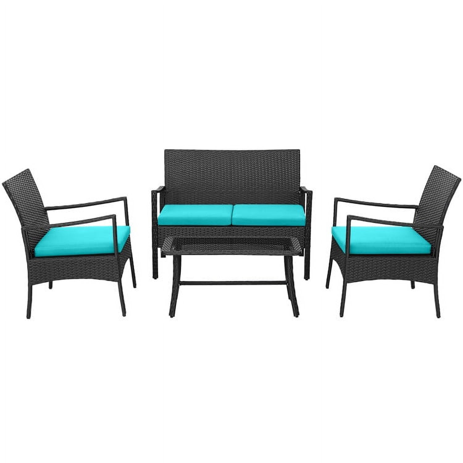 Aimee Lii 4 Pieces Rattan Conversation Set, Patio Table and Chairs Set, Outdoor Patio Set with Tempered Glass Coffee Table, Turquoise Aimee Lii 4 Pieces Rattan Conversation Set, Patio Table and Chairs Set, Outdoor Patio Set with Tempered Glass Coffee Table, Turquoise
