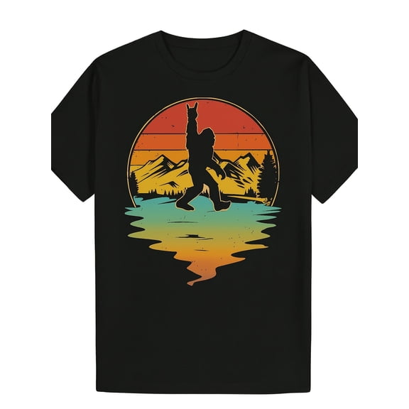 Men's Retro Sasquatch T-Shirt - Graphic Tee with Iconic Silhouette & Hand Symbol, Breathable Soft Fabric, Lightweight Round Neck Suitable for Camping, Hiking, Casual Wear