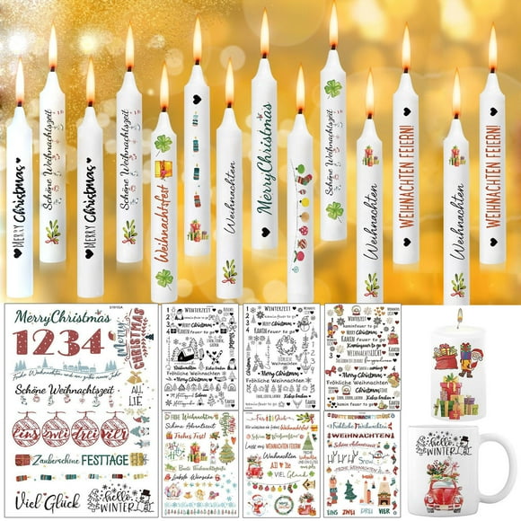 Christmas Wall Stickers,Christmas Decorations Stickers,Christmas Window Cling Stickers, Christmas Candle Snowman Water Sticker Theme Activity Mood Candle Decoration Ultra Light Water Sticker 7pcs