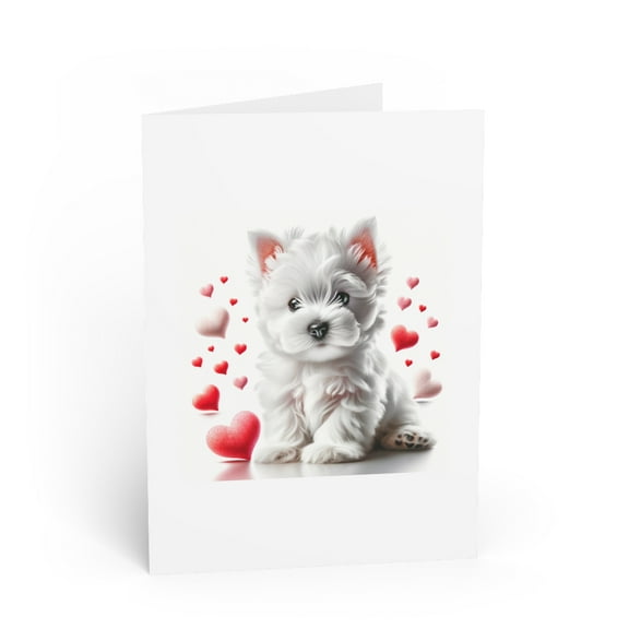 DistinctInk Greeting Card / Note Card - Valentine's Day West Highland White Terrier Puppy - PACK of 3