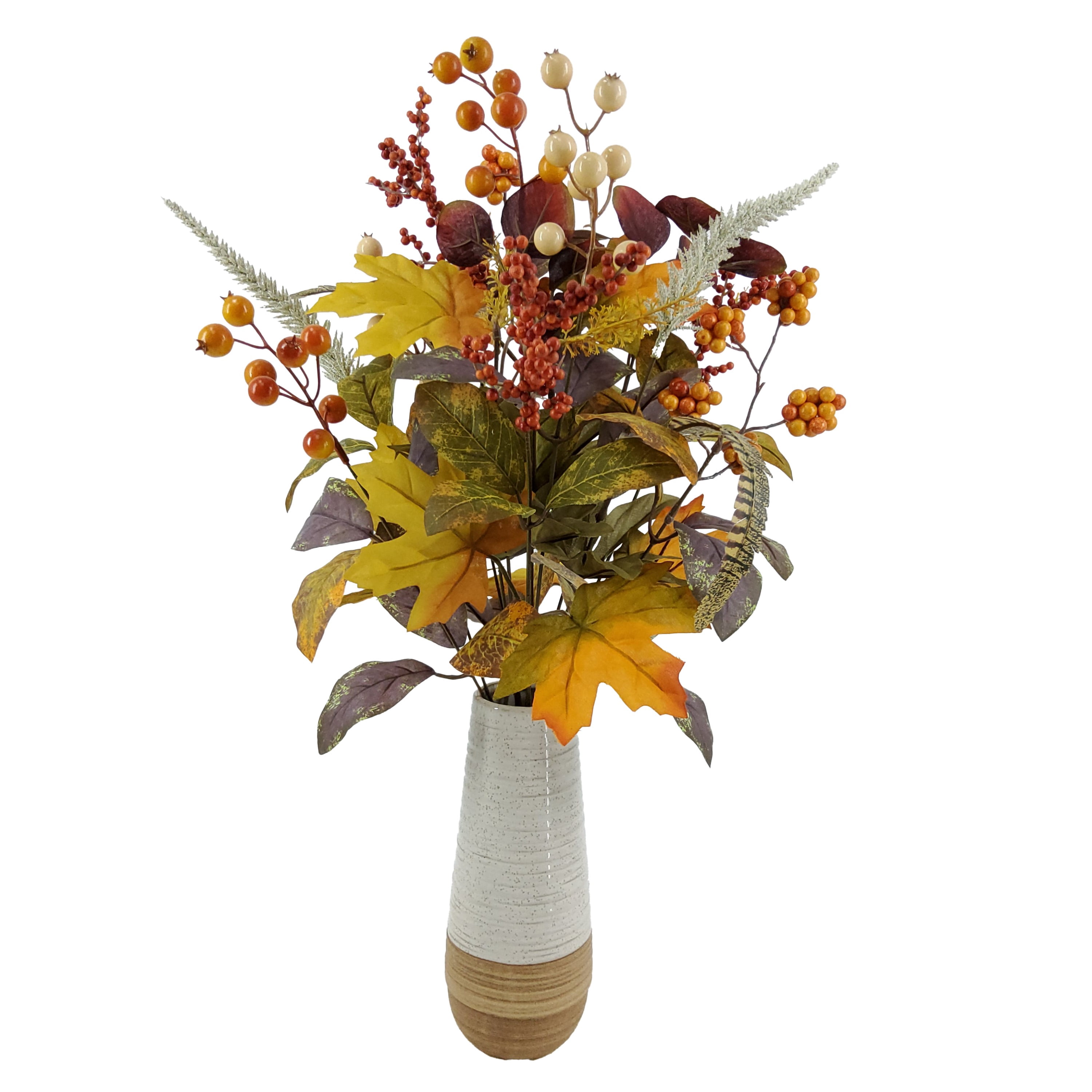 Mainstays 22.5 inch Indoor Artificial Berry Maple Leaves Bouquet, Orange Color
