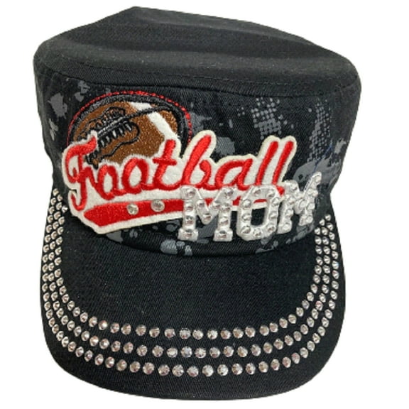 Rhinestone Football Mom Women's Cadet Cap - Black