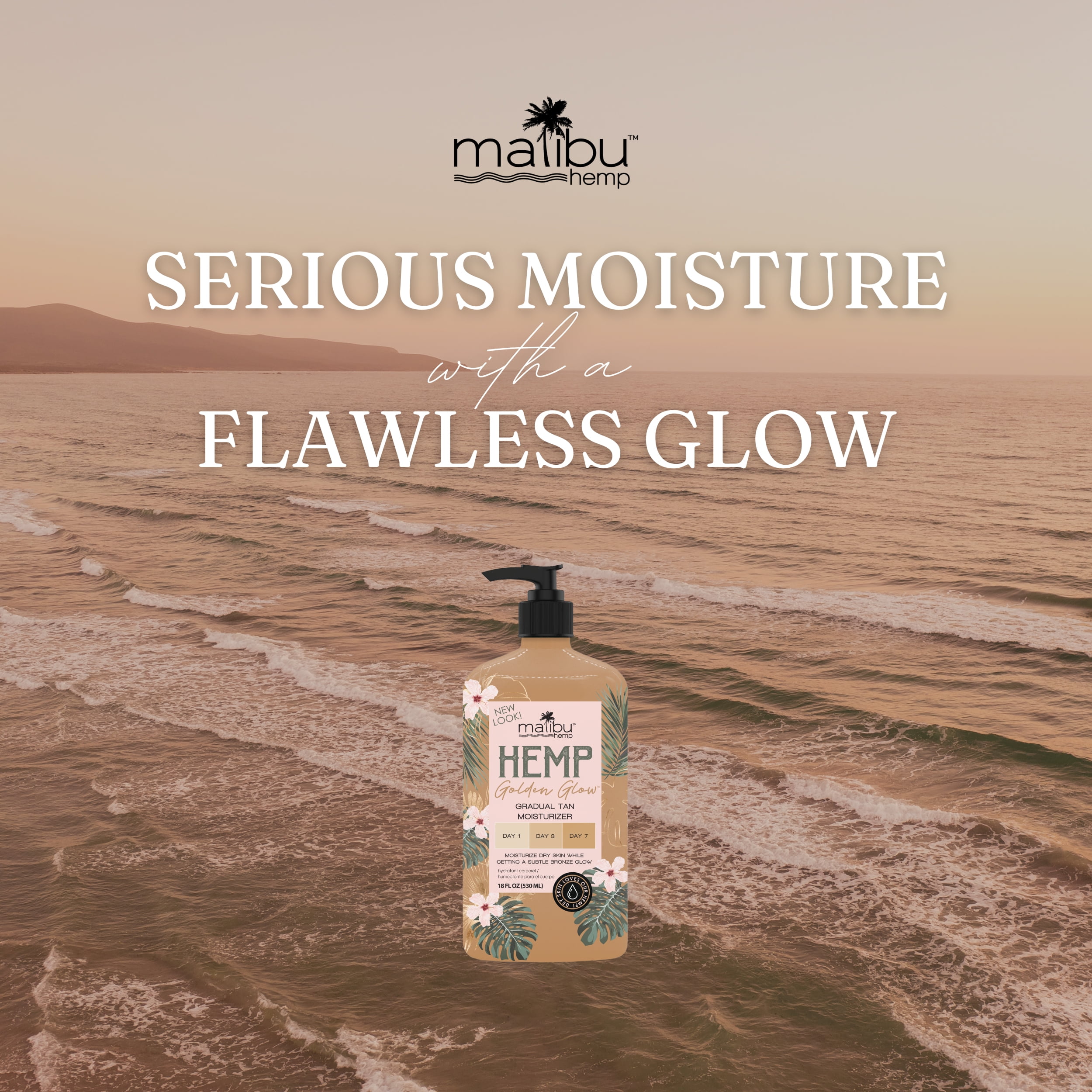 Malibu Hemp Golden Glow Body Moisturizer with Hemp Seed Oil for Dry Skin