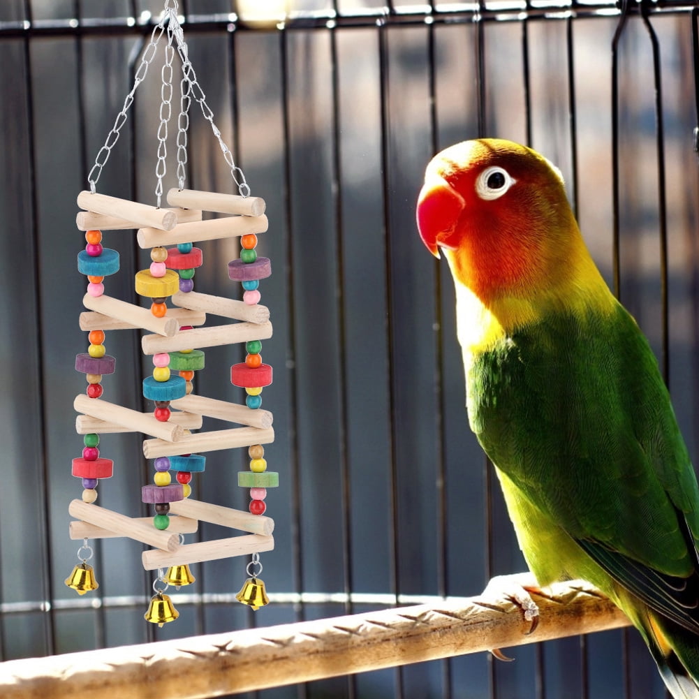 4-Piece Parakeet Swing Toy Set - Colorful Wooden Bird Cage Accessories With Rotating Perch