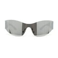 thumbnail image 2 of 80s Robotic Rectangular Rimless Shield Sport Plastic Sunglasses Silver Mirror, 2 of 4