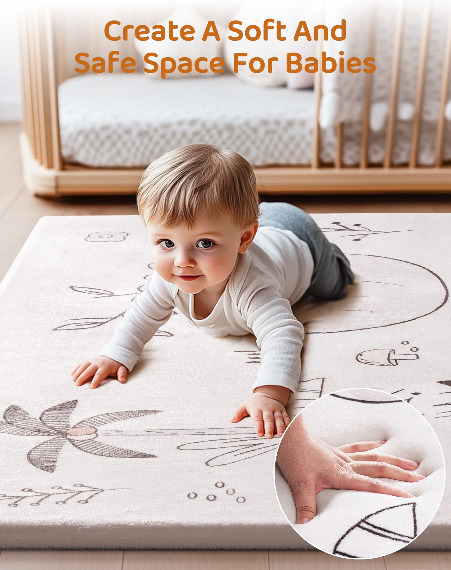 Robud Baby Play Mat,Coral sponge Playmat for Floor,50x50 in Large Waterproof Anti-Slip Activity Playmats,for Babies,Toddlers, Infants