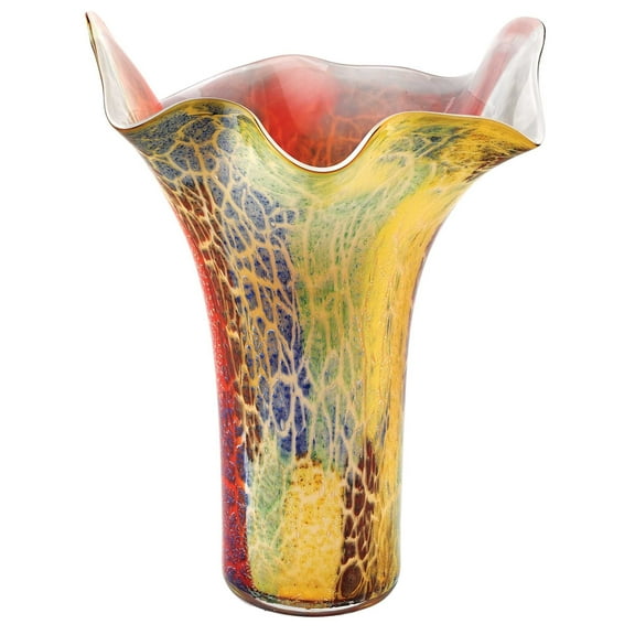 HomeRoots 375776 17 in. Glass Napkin Shape Mouth Blown Vase, Multi Color
