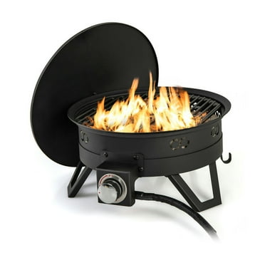 Demifill 17 Inch Portable Gas Fire Pit with Folding Legs and Removable Grill, Fire Pit for Camping, Black