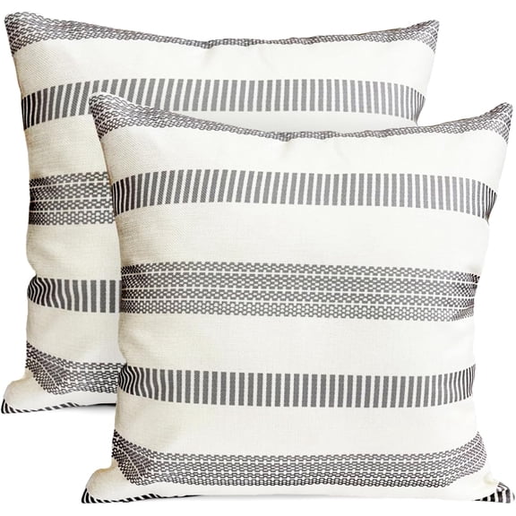 Decorative Throw Pillow Covers Set of 2 Light Gray Pillow Covers 20x20 inch Throw Pillows Linen Square Pillow Case,Farmhouse Outdoor Modern Boho Striped Pillow Covers for Couch Sofa