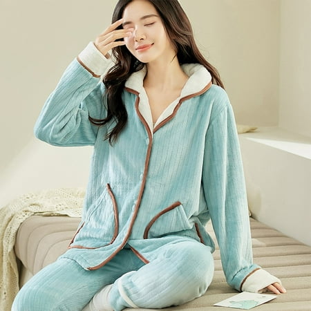 

Pyjamas Set Womens Flannel Fleece Bottoms Top Loungewear Nightwear Set Home Wear