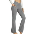 thumbnail image 2 of vigerkar Women's Flare Yoga Pants with Pockets-V Crossover High Waisted Bootcut Yoga Leggings-Flare Workout Gym Leggings Grey, XXL, 2 of 7