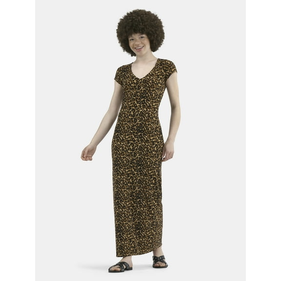 No Boundaries Bodycon Maxi Dress with Cap Sleeves, Women's