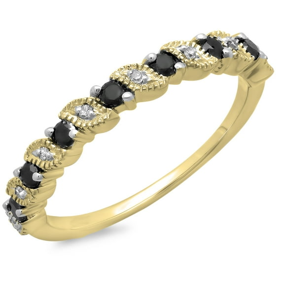 Dazzlingrock Collection 0.30 Carat (ctw) 10K Round Black and White Diamond Ladies Wedding Anniversary Millgrain Stackable Band Ring 1/3 CT, Yellow Gold, Size 9