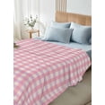thumbnail image 4 of California King Size Flat Sheet Only, Pink Soft Brushed Microfiber Bed Sheets, Grid Checkered Plaid Gingham Lattice Trellis Hotel Quality Breathable Bedding Top Sheet, Easy Care, 108"x98", 4 of 9