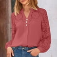 thumbnail image 2 of WMTBSRSW Womens Long Sleeve Shirts Trendy Lace Patchwork Dressy Blouse Lightwieght Work Casual Tops Watermelon Red Small, 2 of 9