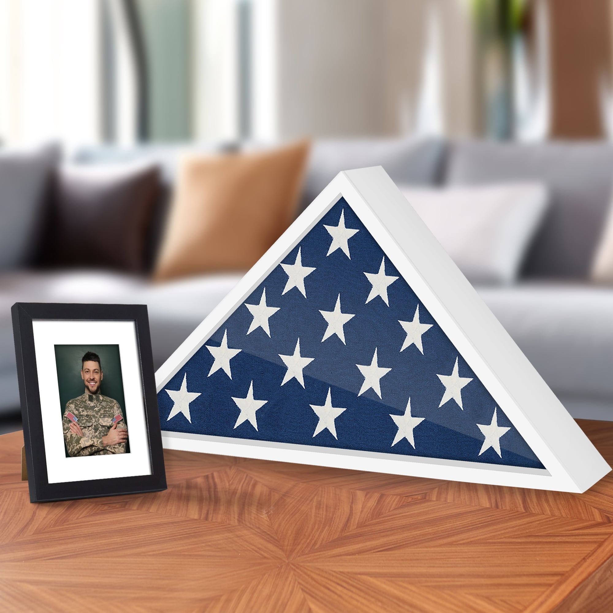Americanflat 5x9.5 Picture Frame Large Flag Display Case Fits Folded Burial Flags Silhouette Box Wall - White