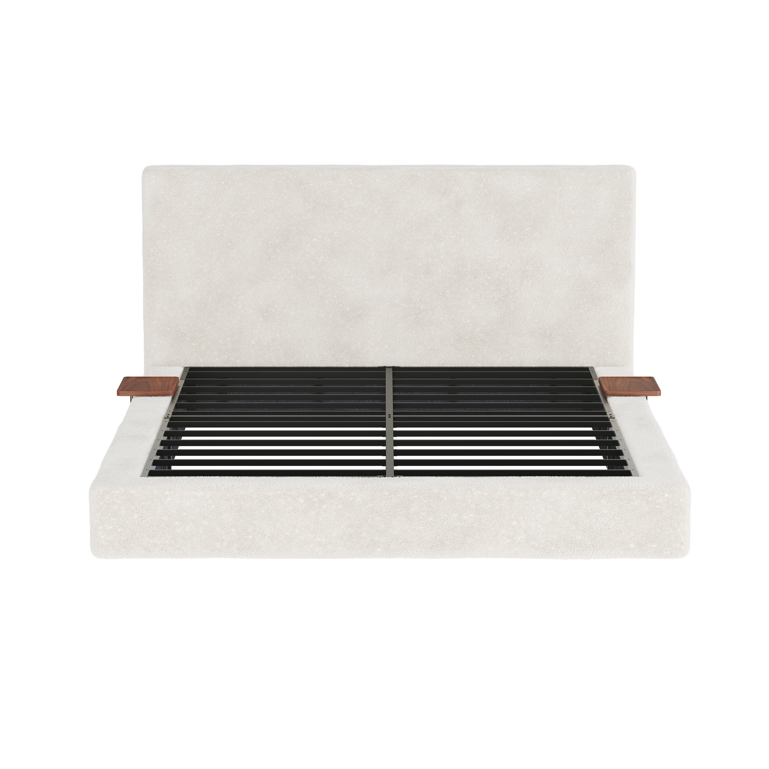 Queen Size Cloud Bed Frame with Headboard Shelves and Low-Profile Design