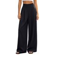 thumbnail image 2 of Karymi Jeans for Women Solid High Waist Pleated Wide Leg Pants, Elastic Back Waist Casual Suit Trousers, Loose Flowy Yoga Palazzo Pants, 2 of 9
