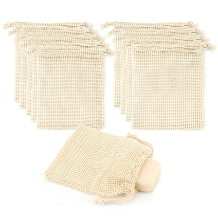 DODAMOUR 10 Pcs Soap Saver Bag, Foaming and Drying Soap Net, Bar Soap Saver Mess Pouch for Exfoliating, Shower, Massage (Beige)