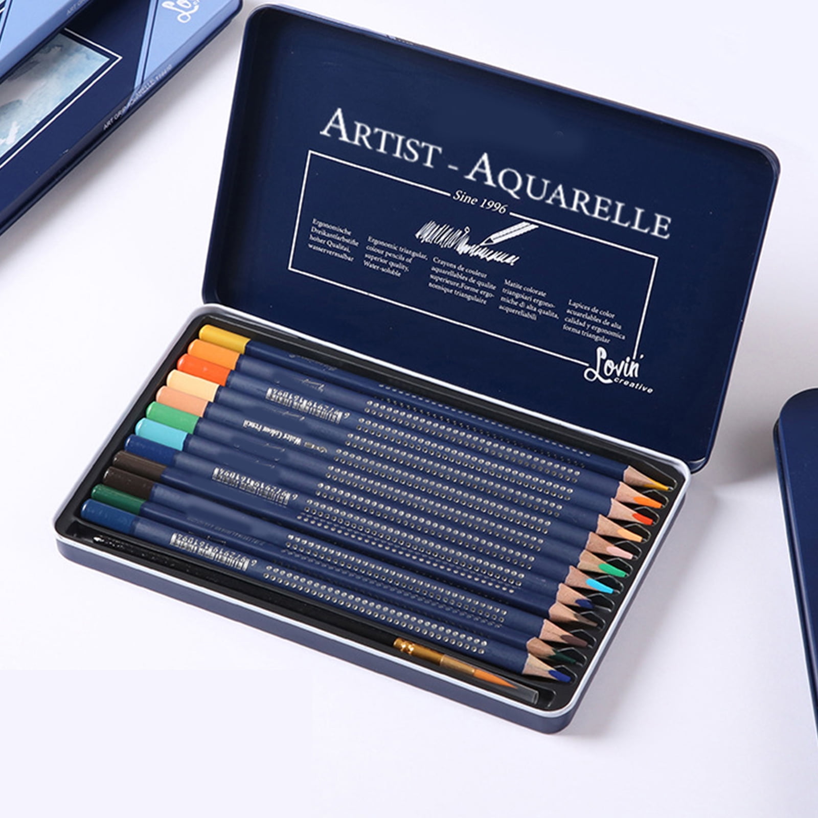 Watercolor Colouring Pencils Set with Metal Case For Kid Adults Artist Sketching Pre Sharpened Colored Pencil With Brush