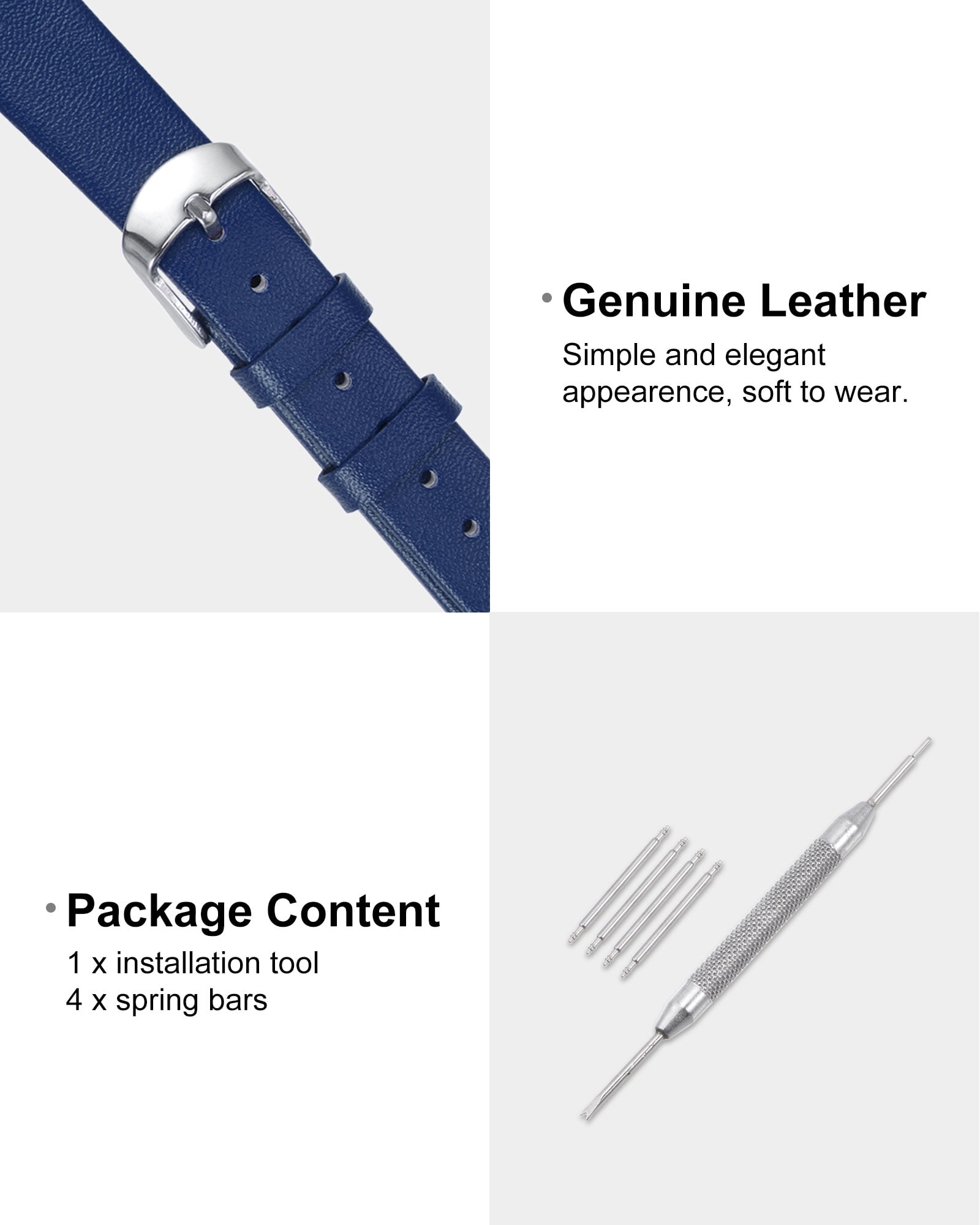 Unique Bargains Multi-sizes Genuine Leather Band Flat Thin Elegant Leather Watch Strap  12mm Blue Band with Silver Buckle